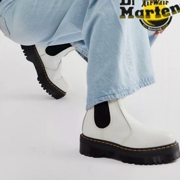 Dr Martens 2976 Quad Smooth Leather White Platform Chelsea Boots W7 hipster M6 - Picture 1 of 15